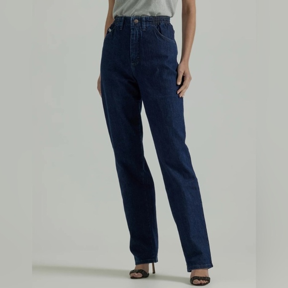LEE WOMEN’S SIDE ELASTIC JEANS RELAXED FIT TAPERED LEG MID RISE SIZE 12P